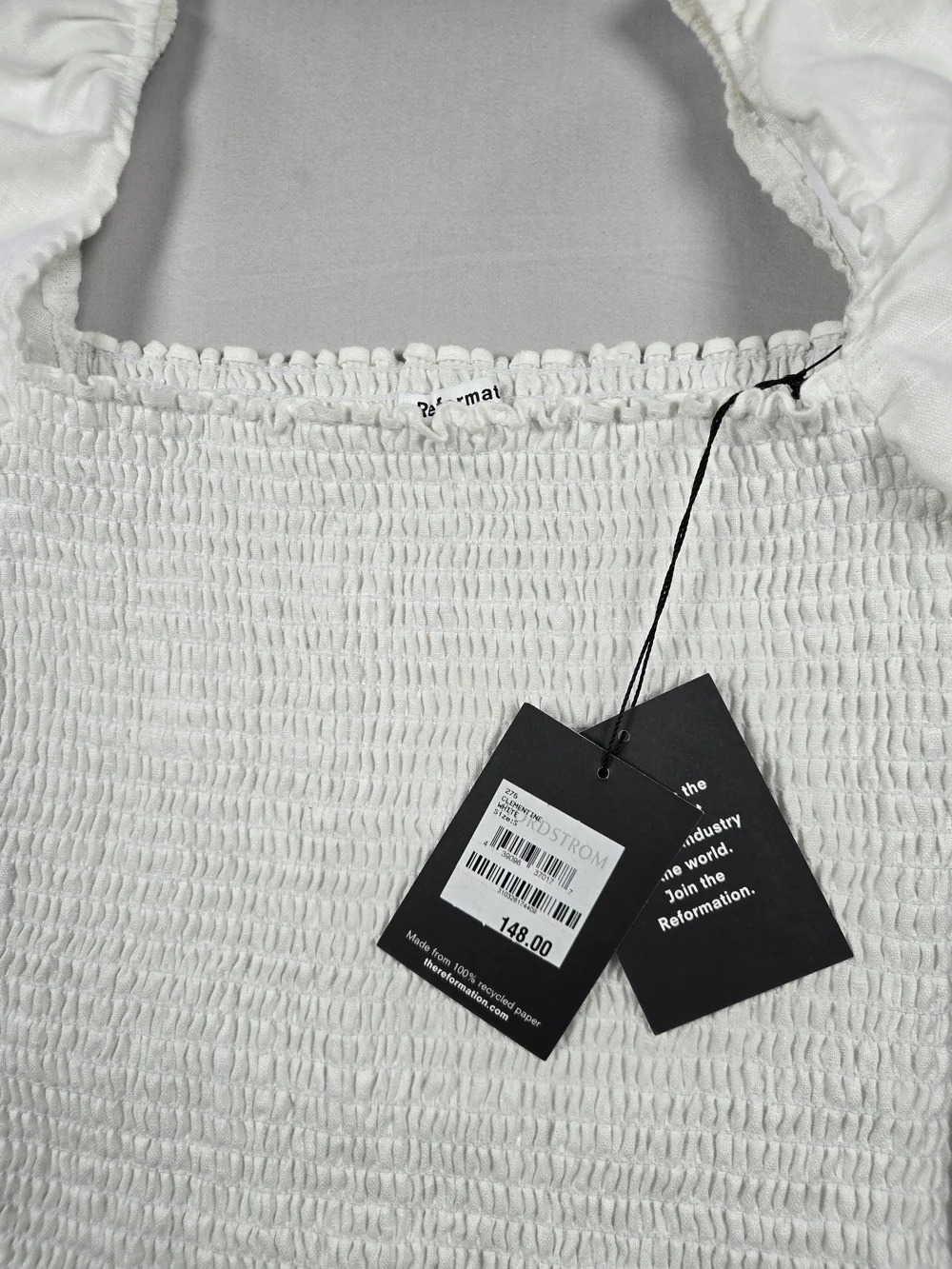 NWT Reformation Clementine Smocked Linen Boho Cottage Blouse White Small